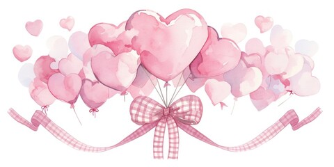 Heart balloon in center illustration watercolor romantic.