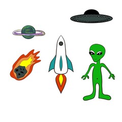 cartoon, vector, illustration, water, sea, set, rocket, funny, cute, fun, toy, alien, space, ship, nature, icon, sky, symbol, ufo, alien, universe, textiles, decor, textiles for children