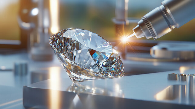 Sparkling diamond is being examined microscope laboratory setting, showcasing its brilliance and clarity. scene conveys sense of precision