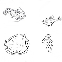 A set of funny cartoon fish