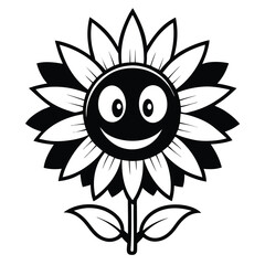 A cheerful sunflower cartoon character in black and white welcomes sunny days ahead
