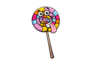 Cartoon Lollipop Character with Swirling Design on a Stick