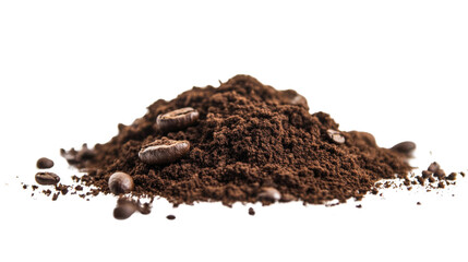 Milled coffee sediment residue with fine ground texture and earthy aroma particles isolated on white background

