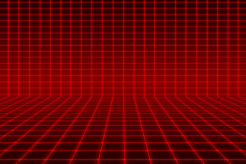 Red space area display grid line connecting light field technology abstract background