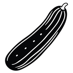 A monochrome cucumber displays its distinctive shape and markings prominently against white space