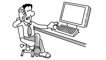 Frustrated businessman experiencing computer problems at his desk