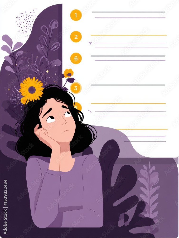 Aufkleber Steps for Managing Anxiety Through Mindfulness Practices in a Minimalistic Approach That Includes Sections for Personal Notes