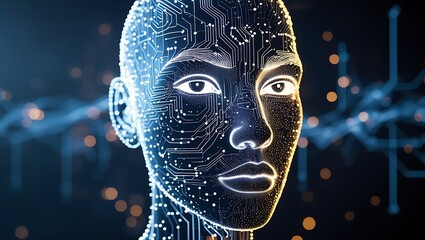 AI, Artificial Intelligence, Futuristic Woman, Circuit Board Face, Digital Art