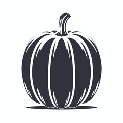 A simple monochrome pumpkin stands upright with its subtle shadow beneath it