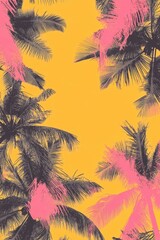 Tropical Palm Silhouettes on Vibrant Yellow and Pink Background.