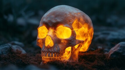 Glowing skull on dark ground