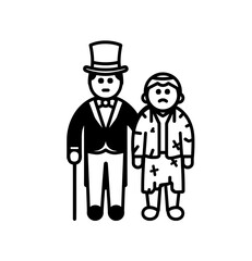 Rich and poor icon vector in black and white color isolated on white.