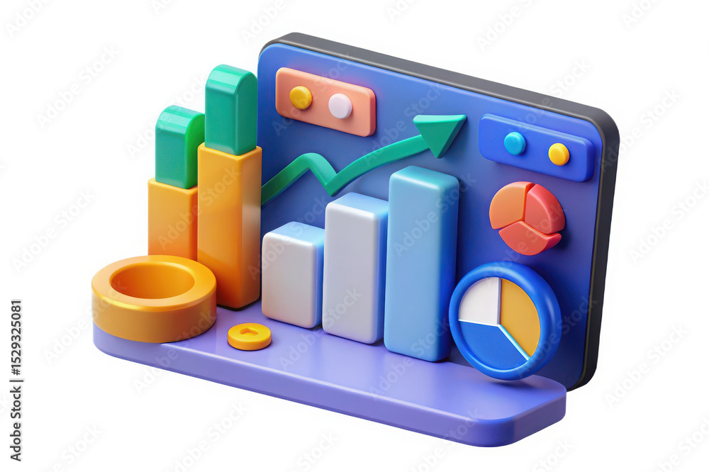 Aufkleber vibrant 3d data charts and graphs on a digital dashboard, isolated on white background