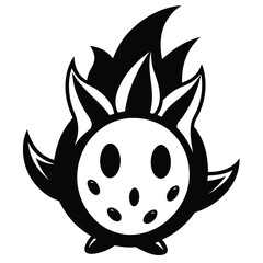 Black and white creature with flames behind its head gives a spooky look