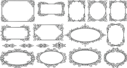 A collection of decorative vintage frames and borders in various shapes with detailed floral and ornate designs.