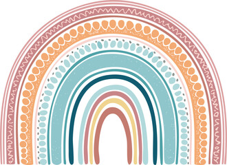Create a single vector icon of a minimalist pastel rainbow with soft, rounded arches. Use five concentric arcs in soft pastel colors: light pink, yellow, green, lavender, and pale magenta. The design