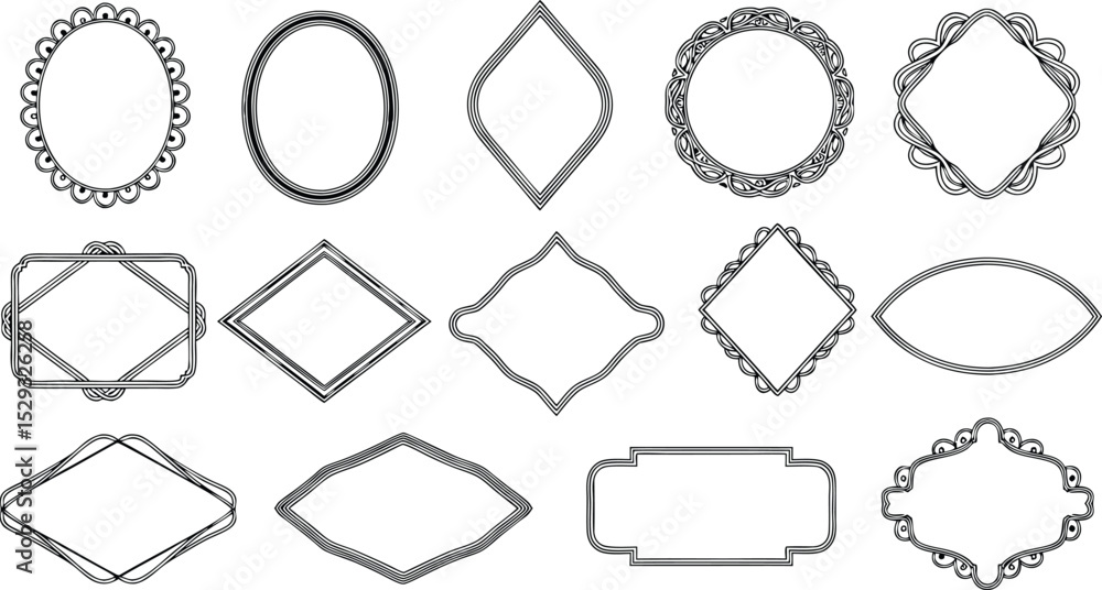 Aufkleber collection of black and white ornamental frames and borders in various elegant shapes for design pro