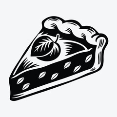 Black and white slice of pie features a leaf shape on top