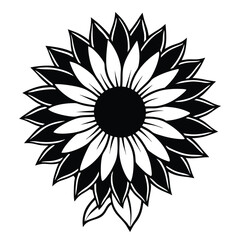 Black and white sunflower with detailed petals and leaves makes a bold statement