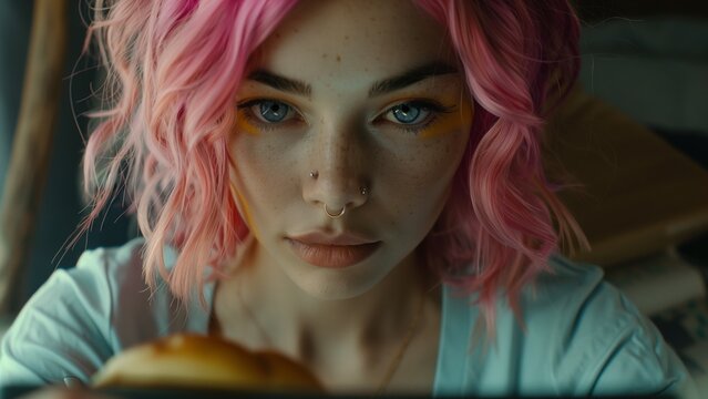 businesswoman, immersed in a network of light, shaping the future. ai generated