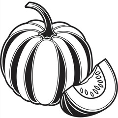 Black outline of pumpkin and a slice displays simplicity and seasonal appeal