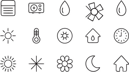 A diverse set of vector icons for web design including home, business, search, and map symbols