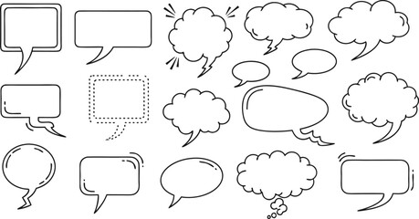 Collection of various black and white speech bubbles for communication and design elements