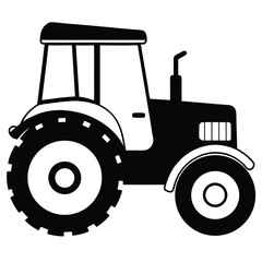 Black silhouette displays a tractor's robust build, its wheels promising ground covering power in monochrome