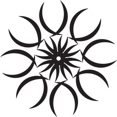 Elegant black and white floral tattoo design with abstract insect and sun elements, a symbolic nature illustration