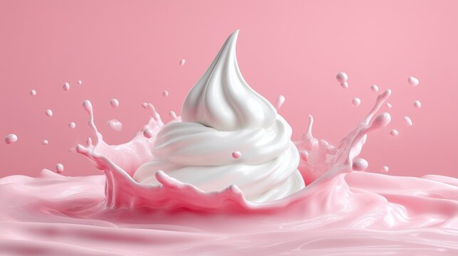 Helado de lecche sobre salpicaduras d ehelado de fresa