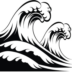 Bold monochrome wave motif creates powerful rolling ocean current effect