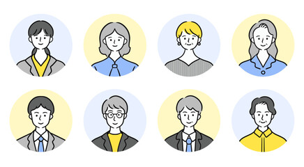 20代・30代・40代の男女のイラストアイコンセット(ベクター 編集可能 お客様の声 シンプル モノクロ ユーザーの声 ビジネス)	