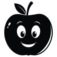 Cartoon apple smiles with big eyes; a cheerful, healthy fruit in simple black
