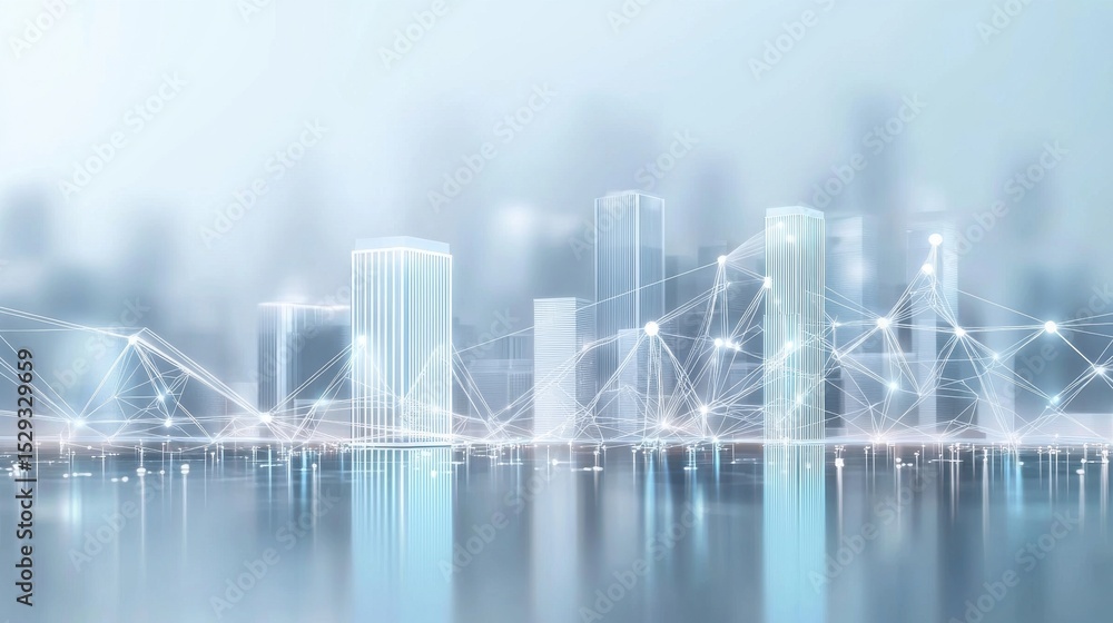 Poster a sleek high tech cityscape with towering skyscrapers illuminated by a glowing network of digital co