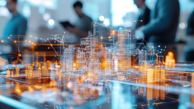 A visually striking nighttime cityscape featuring a futuristic skyline of illuminated technologically advanced high rise buildings and sleek innovative architectural designs