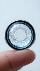 A Closeup of a Modern Contact Lens on a Fingertip Shows Intricate Detail and Precision Technology for Eye Care