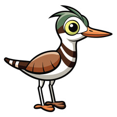 Cartoon killdeer bird standing sideways shows brown body and orange beak on white