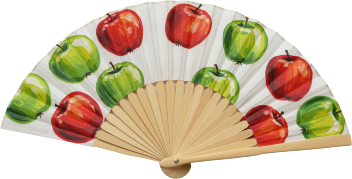 Hand fan with apple shape drawn on it