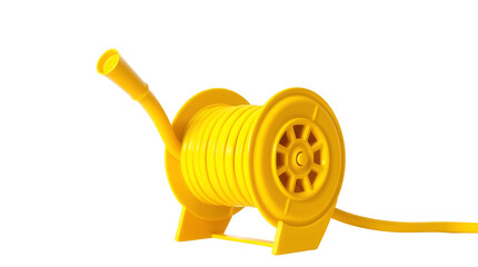 Photo of yellow plastic garden hose reel isolated on transparent background.png