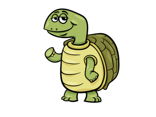 A Cartoon Turtle with a Shell Walks and Looks Happy