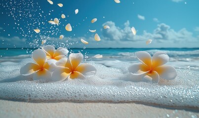 Tropical flowers in ocean foam