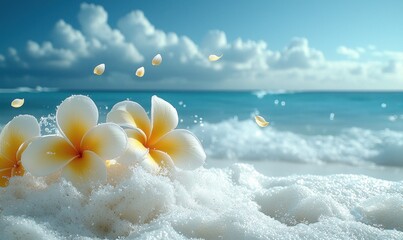 Tropical flowers on a beach
