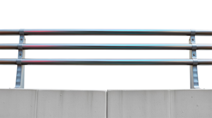 Photo of concrete barrier with three horizontal metal railings isolated on transparent background.png