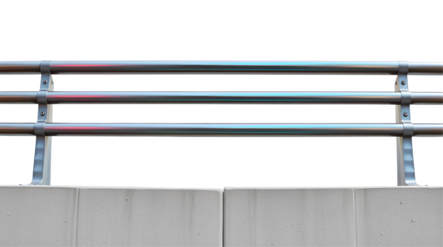 Photo of concrete barrier with three horizontal metal railings isolated on transparent background.png