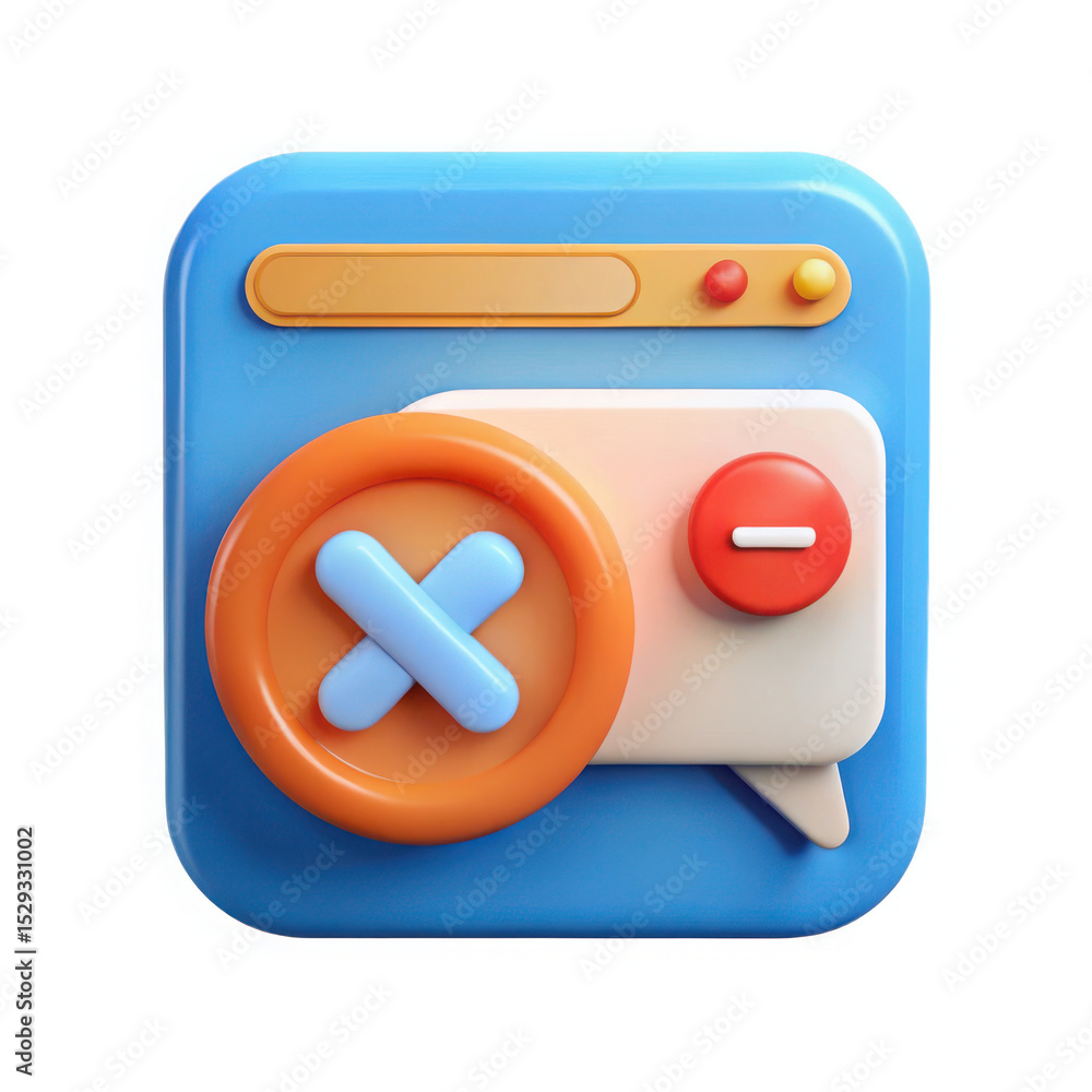 Poster a vibrant blue web interface displays a large orange button with a blue x, indicating an error messa