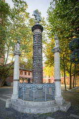 Nail column erected in 1916 located in Mainz, Germany showcasing historical architecture