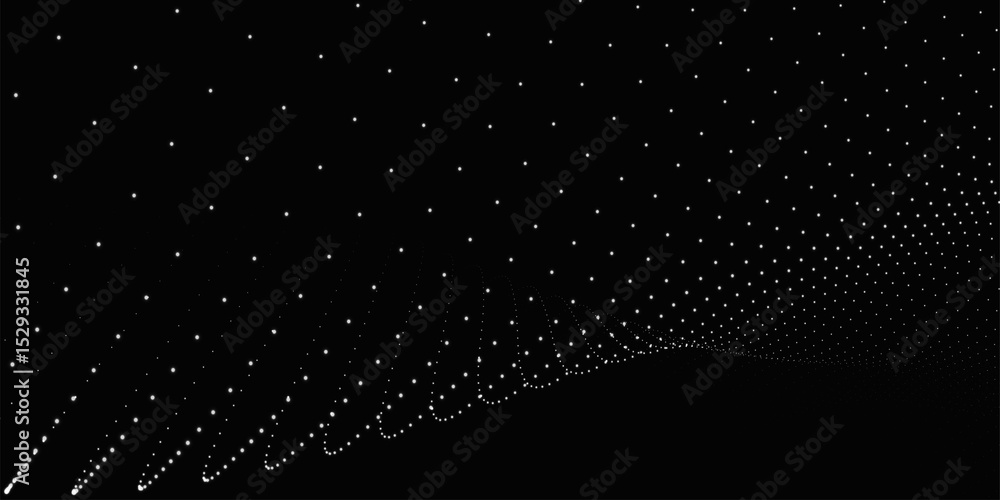 Poster abstract background with dynamic black and white wave. futuristic dotted wave of bright particles on
