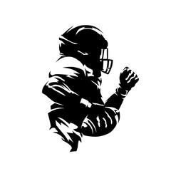 American football player, isolated vector silhouette. Quarterback running with ball, football logo, high contrast sports illustration