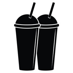 Cold Beverage Cups with Straws – Vector Icon of Milkshake or Smoothie Glasses

