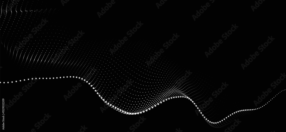 Aufkleber abstract background with dynamic black and white wave. futuristic dotted wave of bright particles on